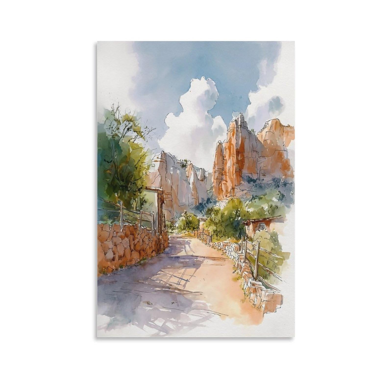 LCYNNH Sedona Arizona 12x18inch(30x45cm) Vintage Travel Poster Watercolor Canvas Art