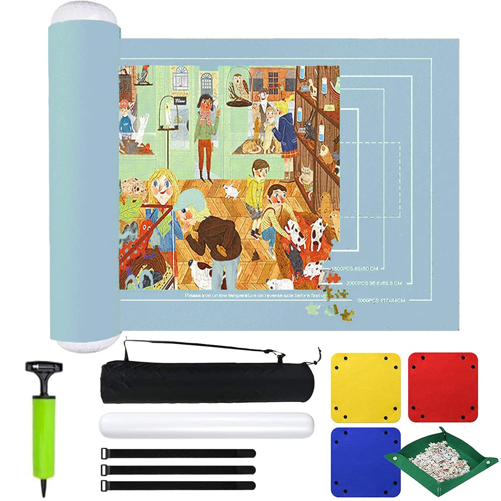 URbazaar Jigsaw Puzzle Roll Up Mat for Up to 3000 Pieces - Giant & Thicker Set With 4 Sorting Trays, No Folded Creases, Environmentally Friendly
