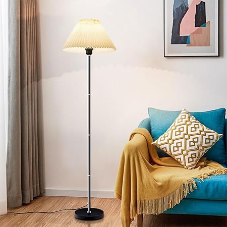 PETRLOY Pleated Fabric Floor Lamp Modern Minimalist Standing Light Foot Switch Vertical Lamp Iron Base Table Lamp Atmosphere Standing Lamps Indoor Pole Light For Bedroom, Living Room, Study Room Offic photo 3