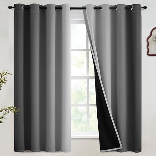 Miniatura 79 de SimpleHome Cortinas gruesas con aislamiento térmico y ojales, bloqueo de luz para oscurecer sala, dormitorio, 2 paneles, 52 x 72 pulgadas de largo,