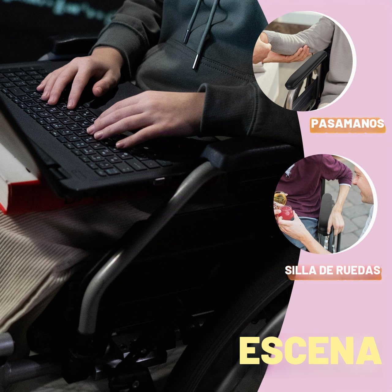 Operitacx Reposabrazos para silla de ruedas, 33,5 x 6 x 3,5 cm, cojín de espuma de PVC, 2 unidades, universal, cómodo, reposabrazos, accesorios de repuesto para ayudas de movilidad