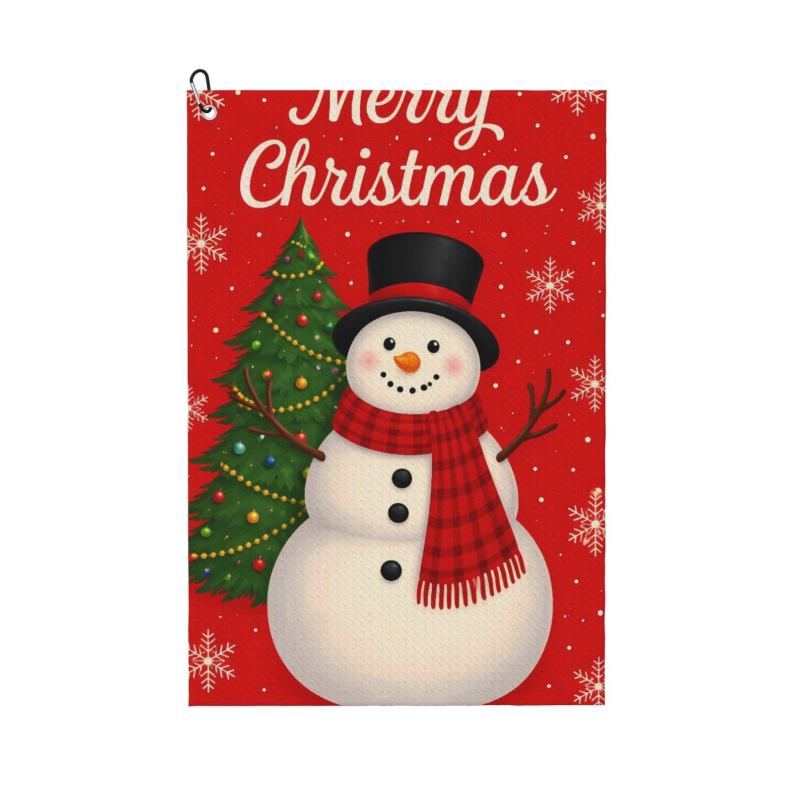 Oudrspo Festive Snowman in Scarf & Top Hat Multi-Functional Golf Towel | Absorbent Quick Drying 16x24in