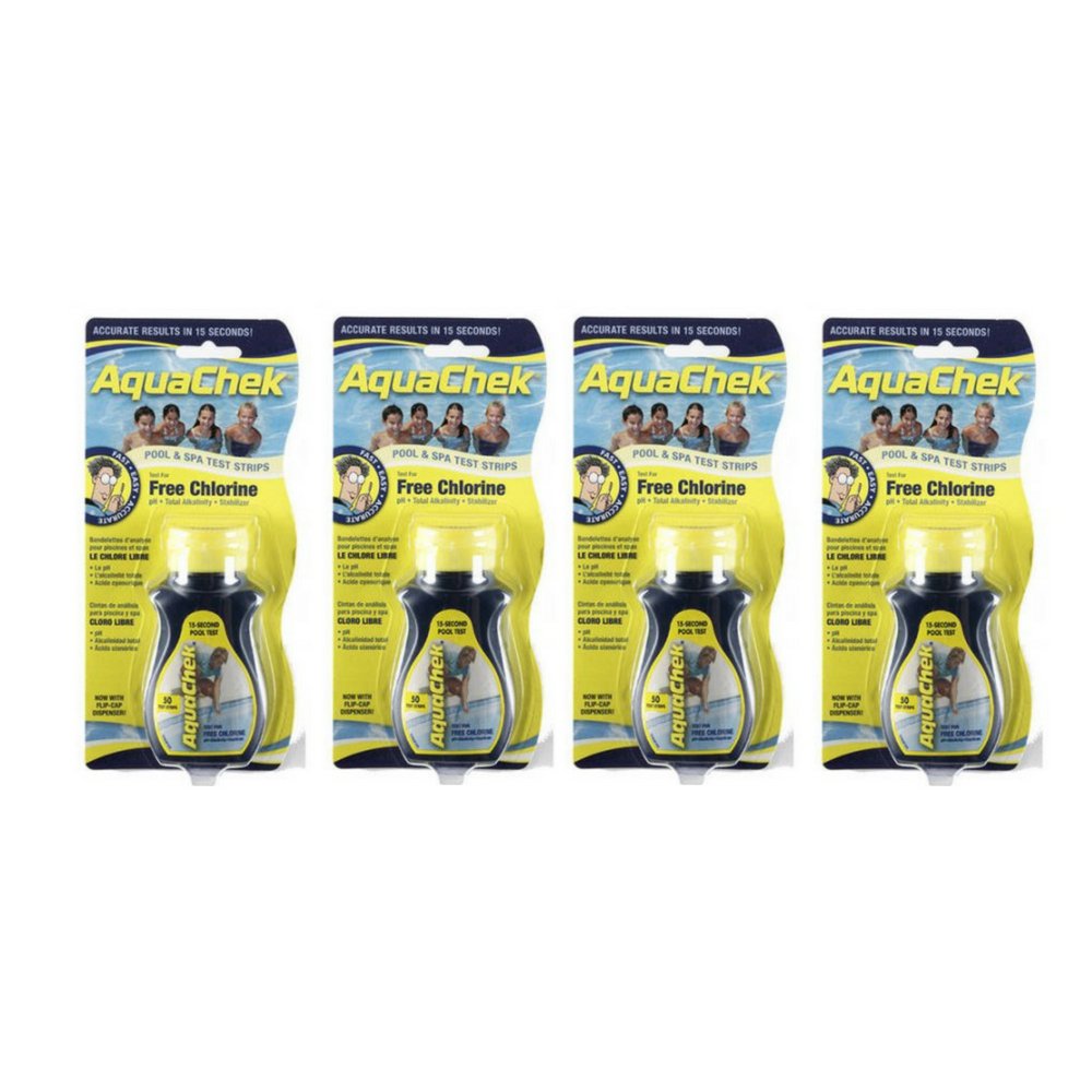 AQUACHEK 511244A – Bandelettes Test Piscine & Spa 4 Voies Jaunes – Chlore, PH, Alcalinité, Stabilisateur
