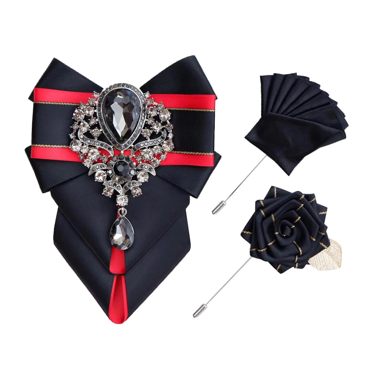 CMBSSTFC Damen Herren Britische Luxus Fliege Brosche Set Strass Kragen Blumen Pin für Hochzeit Corsage