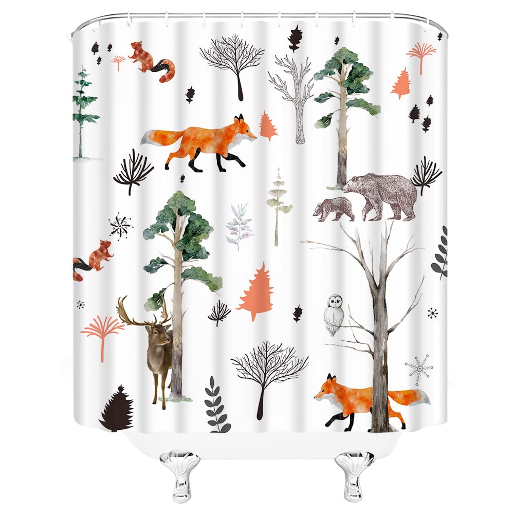 Rustikaler Wald-Duschvorhang – Bären, Hirsche & Wildtiere, Polyester, 152 X 178 Cm, Inkl. Haken