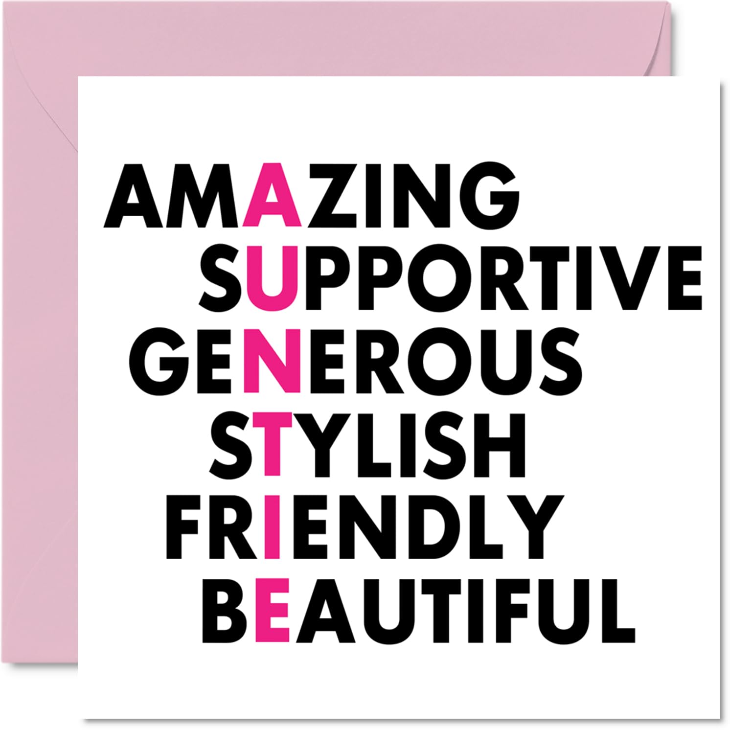 Auntie Birthday Card - Family Acronym - Happy Birthday Card for Auntie from Nephew Niece, 145mm x 145mm Wordplay Bday Greeting Cards