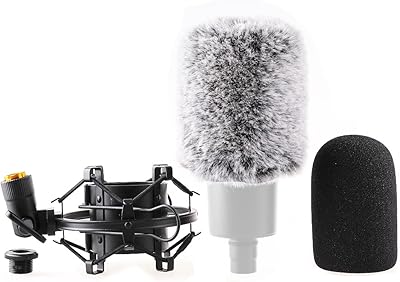 ZRAMO Black Metal Spider Universal Microphone Shock Mount Holder Adapter Clamp Clip 48-51MM Large Diameter Studio Condenser Mic Anti-Vibration Mic Holder with fuzzy pop filter and sponge for AT2020