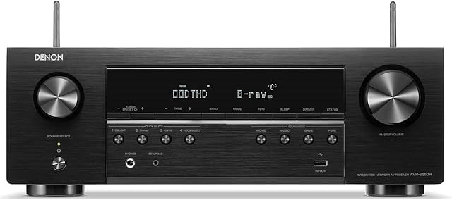 Denon AVR-S660H AV Receiver 8K 5.2ch, Home Cinema Amplifier, Alexa Compatible, Dolby DTS-HD, Bluetooth, AirPlay 2, Radio, and HEOS Built-in Multiroom Audio - Black