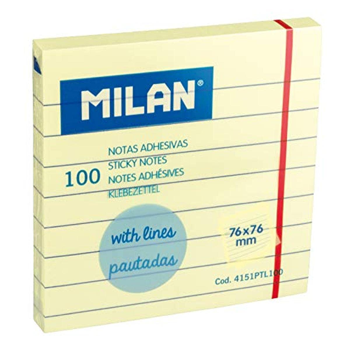 MILAN Bloc 100 notas adhesivas amarillo claro pautadas 76 x 76 mm NUEVO