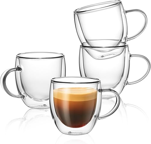 Miniatura 10 de Sweese Tazas de café transparentes – Juego de 4 tazas de café de vidrio de doble pared de 8 onzas, perfectas para expreso, café con leche, capuchino