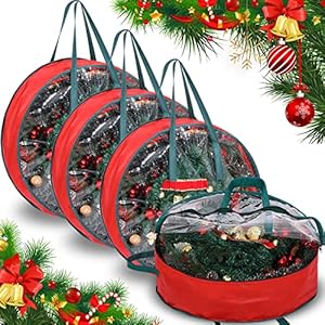 4 Pieces Christmas Wreath Storage Bag Clear Wreath Box Wreath Storage Containers with Clear Window and Handle Christmas Garland Storage Containers for Xmas Holiday Seasonal Storage (24 Inch)