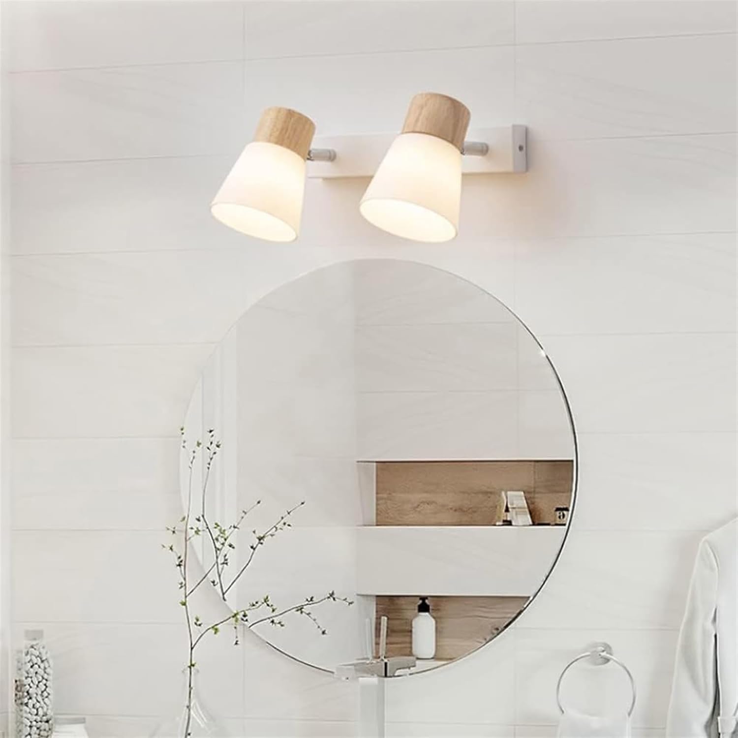 Lámpara de tocador rural de madera, 2 luces, accesorio de iluminación para baño, tocador de vidrio, montaje en pared, aplique de pared para maquillaje, lámpara frontal de espejo E27 para tocad