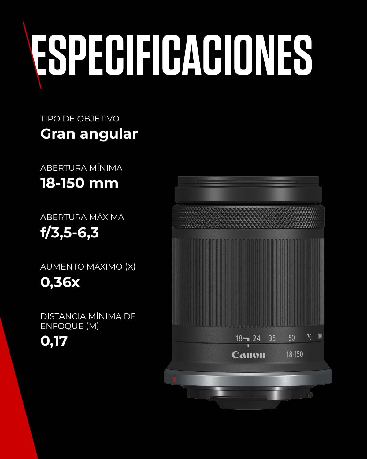 Objectif Canon RF-S 18-150 mm F3,5-6,3 IS STM Zoom Stabilisateur Optique 4,5 Vitesses Compatible EOS R