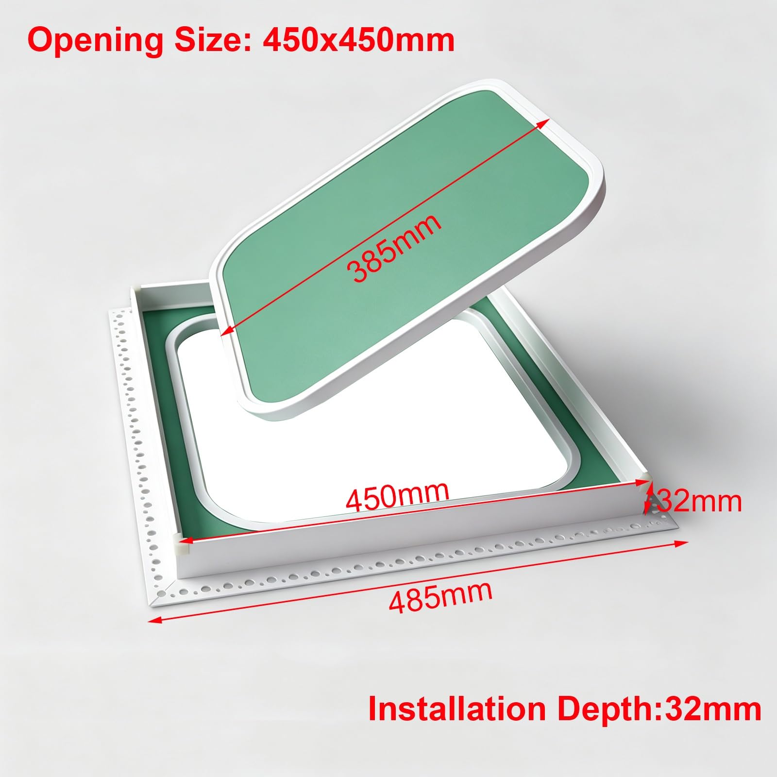 Panel Dostępowy do Sufitu, do Płyt Gipsowo Kartonowych 20×20cm–60×60cm | Pogrubiona Rama ABS, Nadająca Się do Malowania, do Rur Sufitowych i Wlotów Konserwacyjnych(450x450mm)