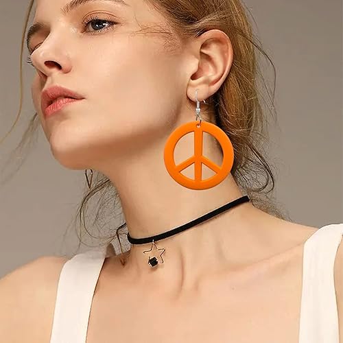 Miniatura 3 de QUPENGXU Pendientes de gancho con símbolo de signo de amor redondo retro de los años 70 y 80, aretes acrílicos de neón para mujer