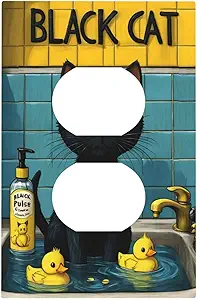 Decorative Outlet Covers Novelty Black Cat Funny Duck Bath 1 Gang Duplex Light Switch Cover Plate Wall Plates for Electrical Outlets Switchplate Faceplate for Home Decor