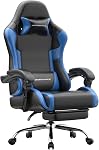 Ergonomic Gaming Chair with Footrest, Heavy Duty 330lbs Office Chair, Massage Lumbar Support, Adjustable Height & Headrest Pillow, Comfortable for Back Pain Relief, Streaming, Long Gaming, Black