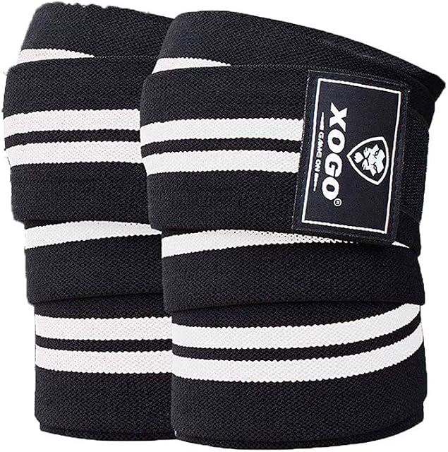 XOGO Weightlifting Knee Wraps Support & Compression - For Power Lifting, Fitness, Gym Workout, Adjustable Knee Strap - Perfect for Squatting, Olympic Lifting and CrossFit, Sold as a Pair.