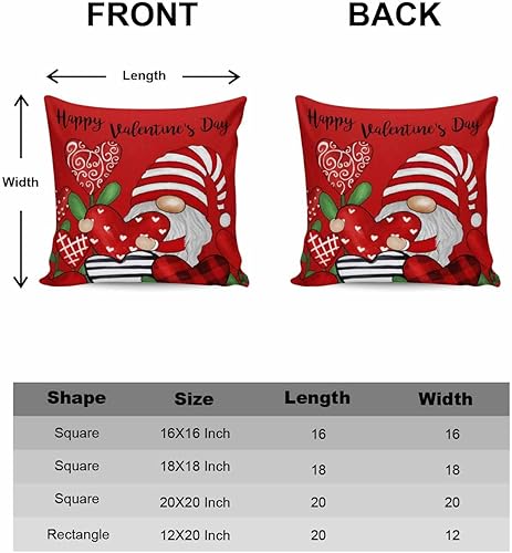 Miniatura 6 de Pack of 2 Cotton Throw Pillow Covers, Happy Valentine's Day Red Love Flowers Heart Gnomes Soft Square Pillow Covers Home Decoration Pillowcases for