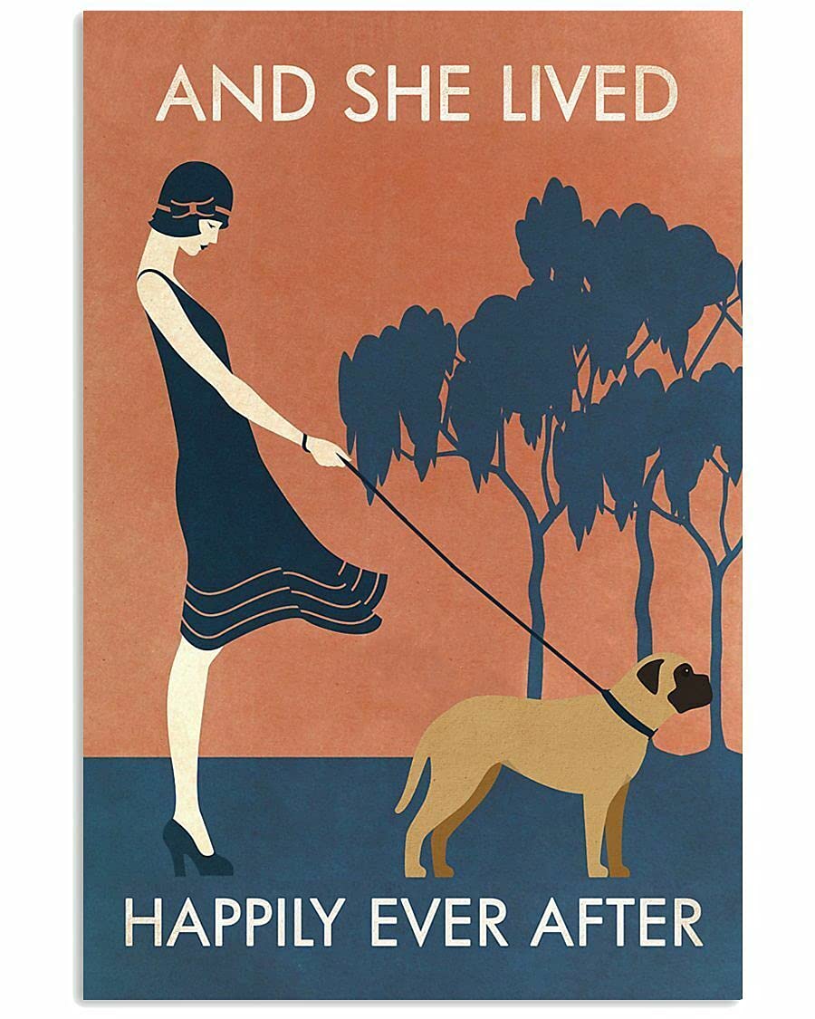 TNND She Lived Happily Bullmastiff Vintage Wall D¨¦cor Art For Dog Lover Metal Sign Art Tin Metal Poster Gift 8x12 inch