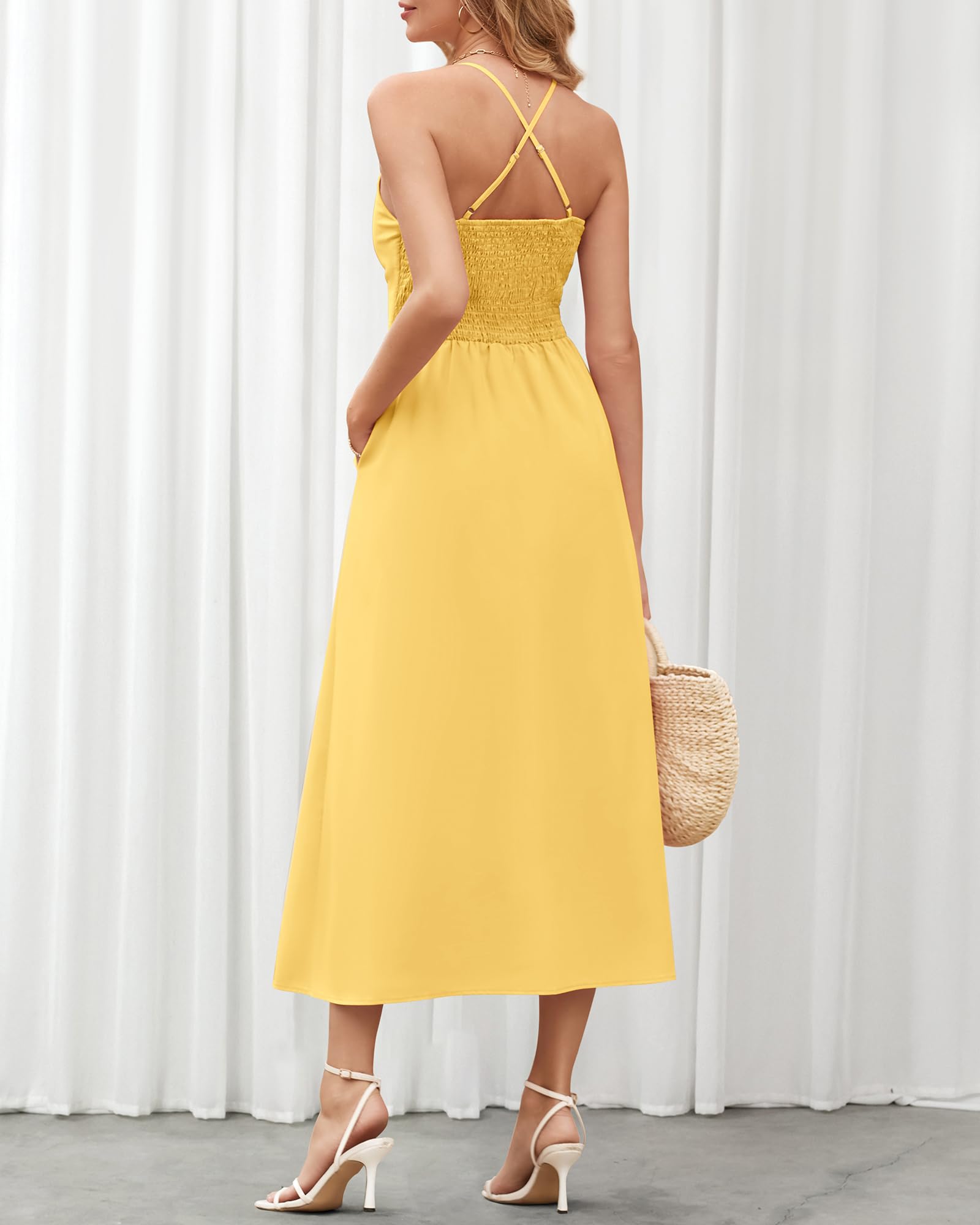 BTFBM Women 2026 Spaghetti Strap Midi Summer Dresses Sleeveless V Neck Cutout Slit Casual Beach Party Maxi Dress Pockets