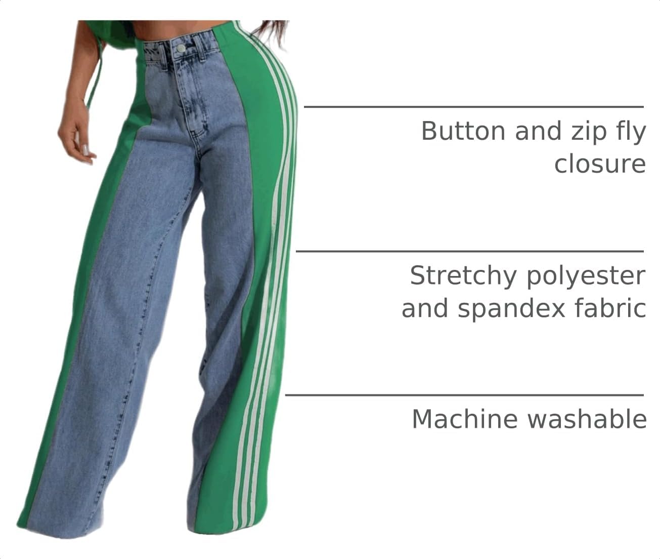 Angsuttc Women's High Waisted Wide Leg Jeans with Patchwork Side Stripes image 4