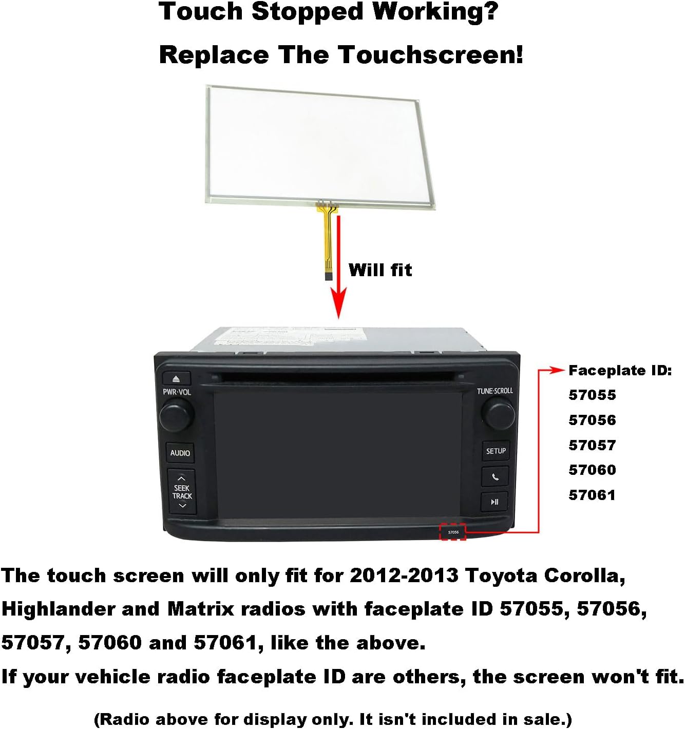 Touch Screen Digitizer Fit For Toyota Camry Tacoma Corolla Prius Tundra Avalon Venza Highlander Matrix Radio Stereo Navigation GPS LCD Display Audio System Glass Panel Replace 6.1in 2012-2015 GZTAUTO