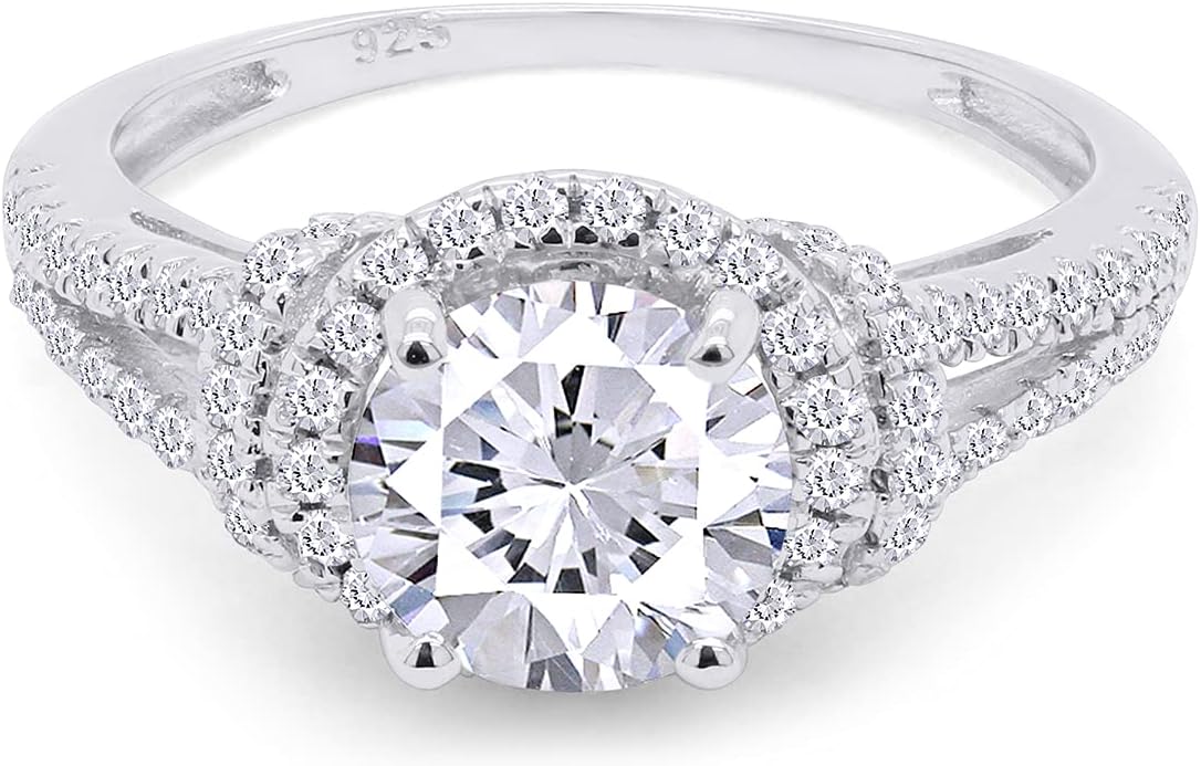 Round Cut 7MM Center Sparkling White Cubic Zirconia Split Shank Cluster Engagement Ring In 14k Gold Over Sterling Silver Jewelry for Women Wedding