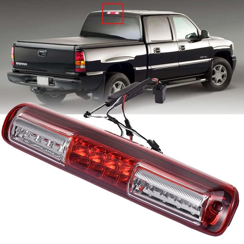 3rd Third Brake Light Cargo Lamp Compatible with 99-06 Chevy Silverado/GMC Sierra 1500 2500 3500 HD, for 07 Silverado/ Sierra 1500 2500 3500 Classic Red,High Mount Stop light Rear Center Cab Tail Lamp