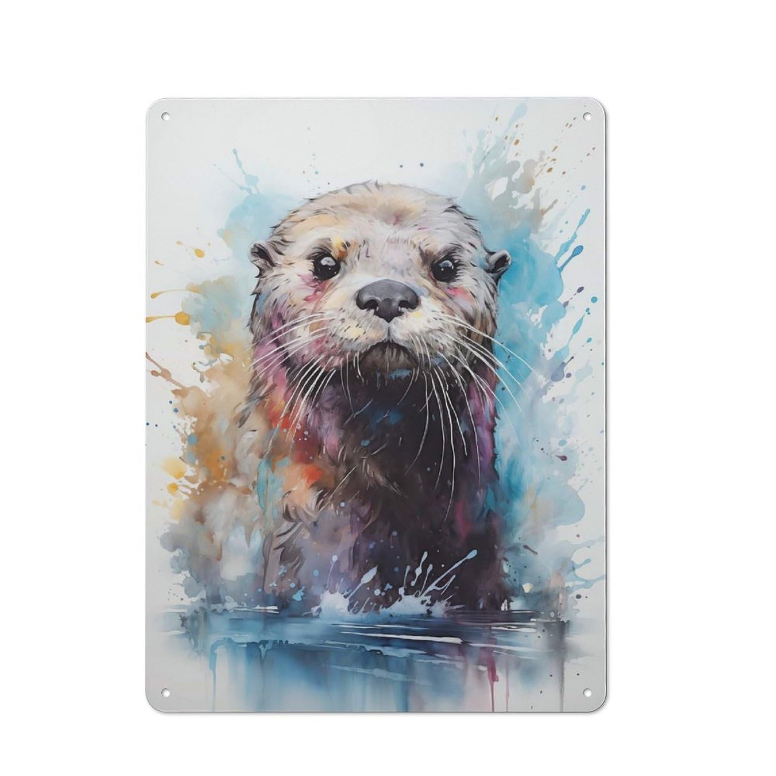 Junmoney Watercolor Sea Otter Metal Wall Sign 40X30cm, Retro Decor For Home Bar Wall, For Metal Sign Collectors, For Garage And Workshop Walls