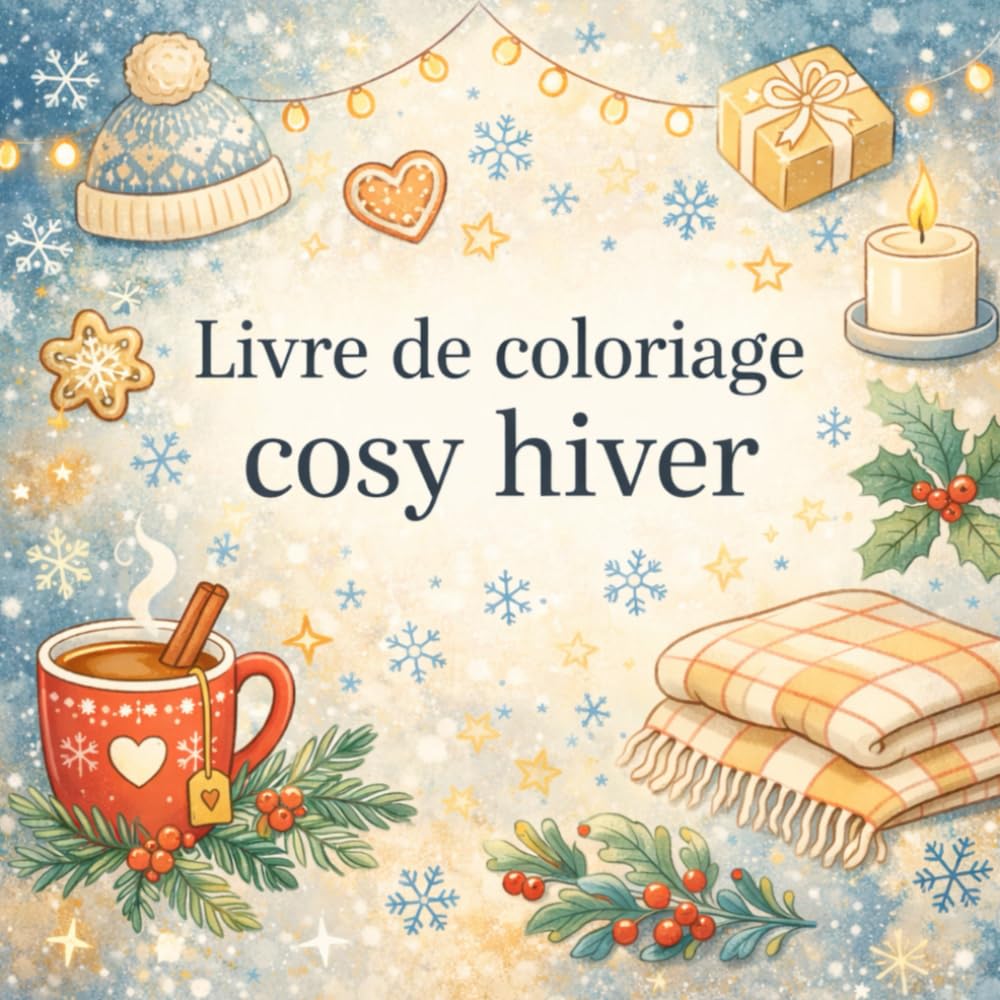 Livre de coloriage cosy hiver: Illustrations cosy et relaxantes pour adultes