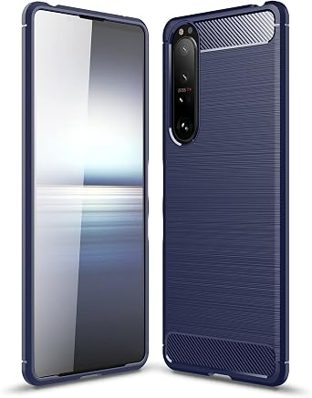 Case Compatible with Sony Xperia 1 III, Carbon Fiber Texture Design, Anti-Scratch Shock Absorption, Blue