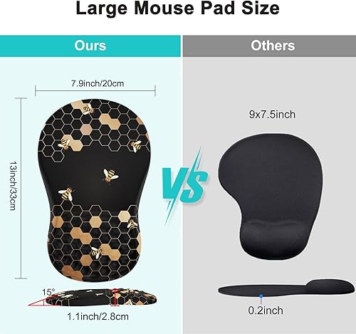 Miniatura 2 de iCasso Alfombrilla de mouse con soporte de muñeca, ergonómica, reposamuñecas para teclado para aliviar el dolor, cómoda alfombrilla de mouse de