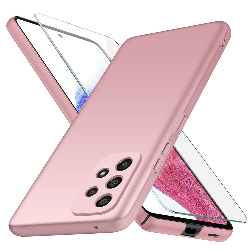 YIIWAY Compatible with Samsung Galaxy A53 5G Case + Tempered Glass Screen Protector, Rose Gold Ultra Slim Case Hard Cover Shell Compatible with Samsung Galaxy A53 5G YW42614