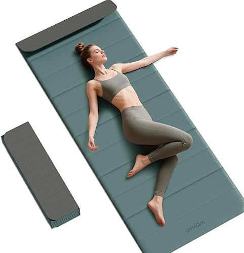 Esterilla de yoga POE de 12 pliegues de 75 x 26 x 0.4 pulgadas, antideslizante, compacta y apta para yoga, pilates, entrenamiento de fuerza y