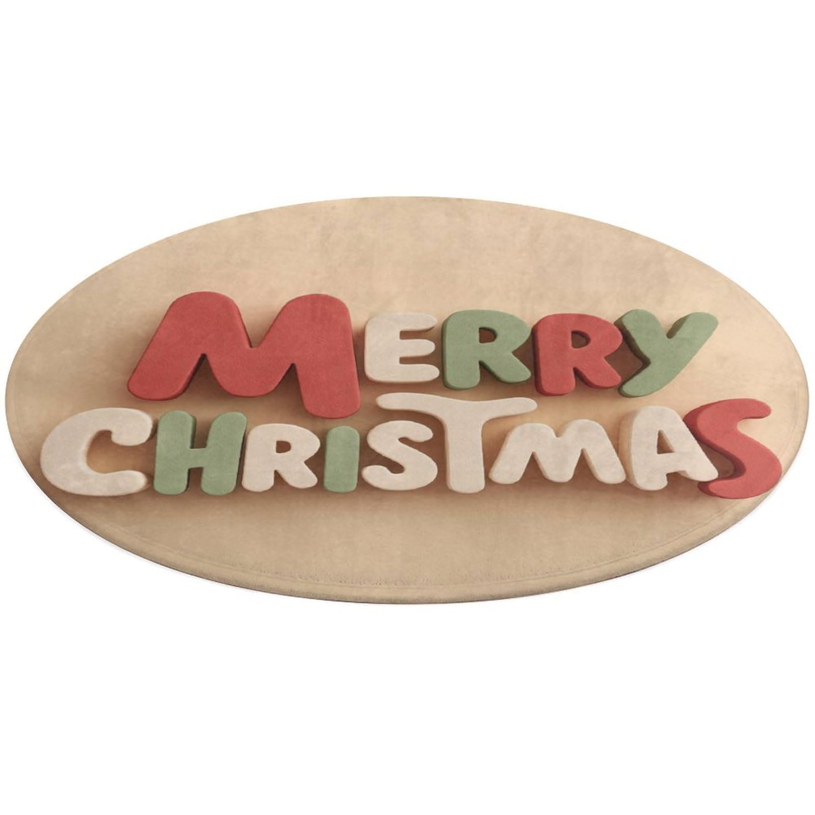Grand tapis rond moderne antidérapant Merry Christmas rouge et vert 90 cm