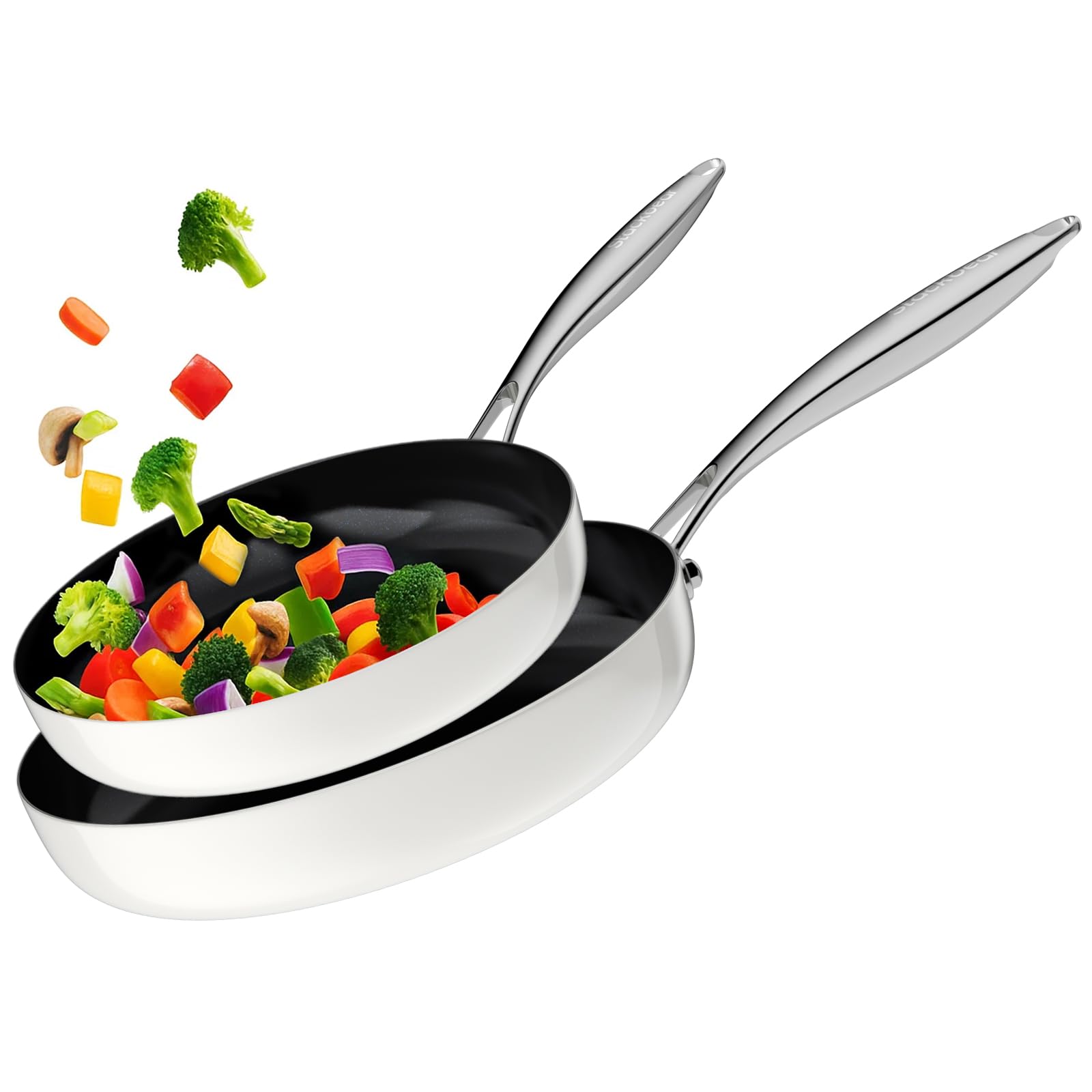 Stackbear Nonstick Frying Pan Ceramic Cookware Set for Cooking (10.4+11.8 Inch), Tri-Ply Stainless Steel Pan, Non Toxic Skillet, PTFE & PFOA Free, Compatible with All Stovetops, Dishwasher & Oven Safe