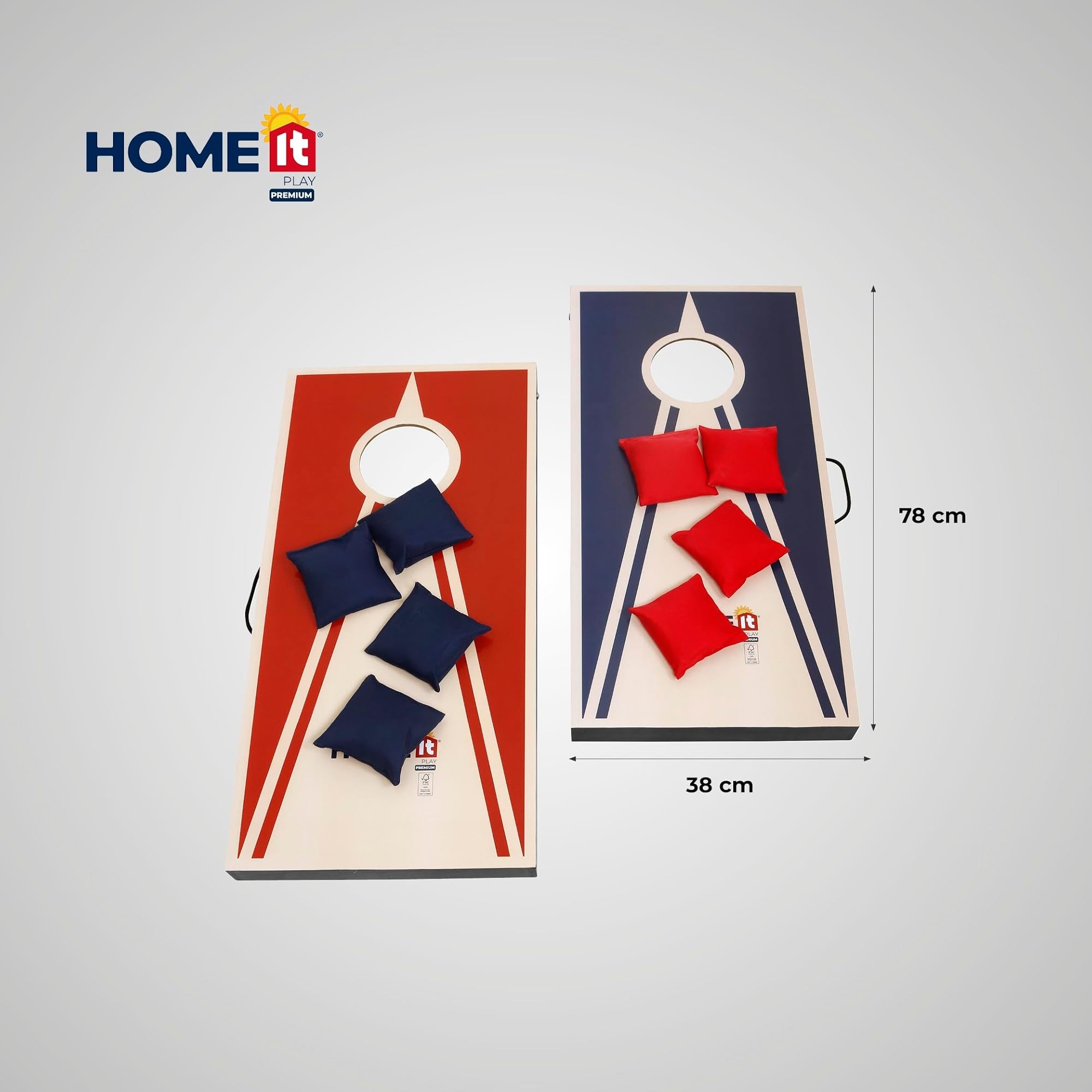 Home It® Play – Jeu de Cornhole avec Sacs de Lancer – 2 Planches + 8 Sacs – Jeu de Plein Air Compact avec Poignées – Idéal Jardin Plage Camping