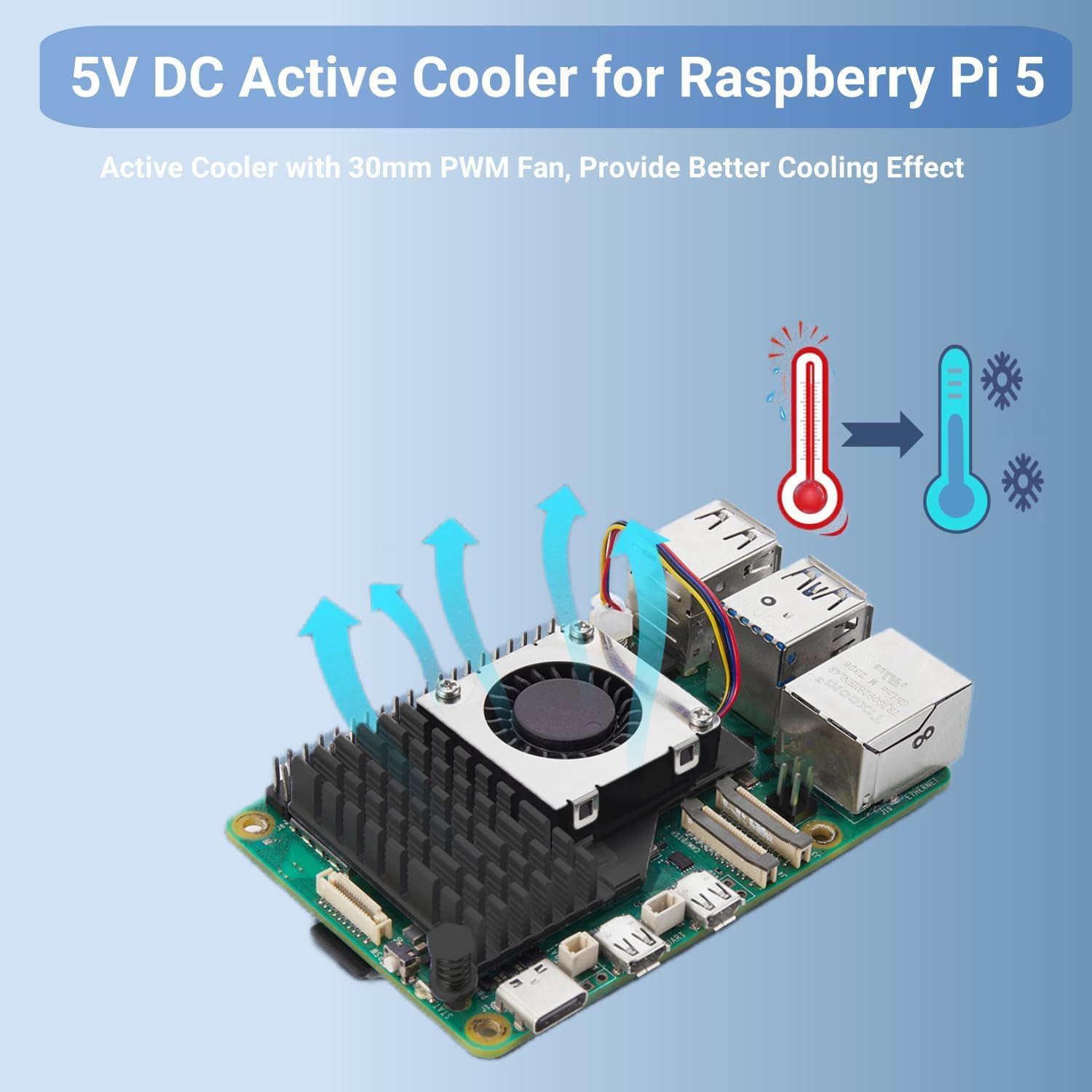 Vemico Raspberry Pi 5 Kit 4GB RAM con Active Cooler, Pi 5 27W 5.1V5A PD Type-C Alimentatore, Raspberry Pi 5 4GB Scheda Singola e Scheda di Garanzia Incluso