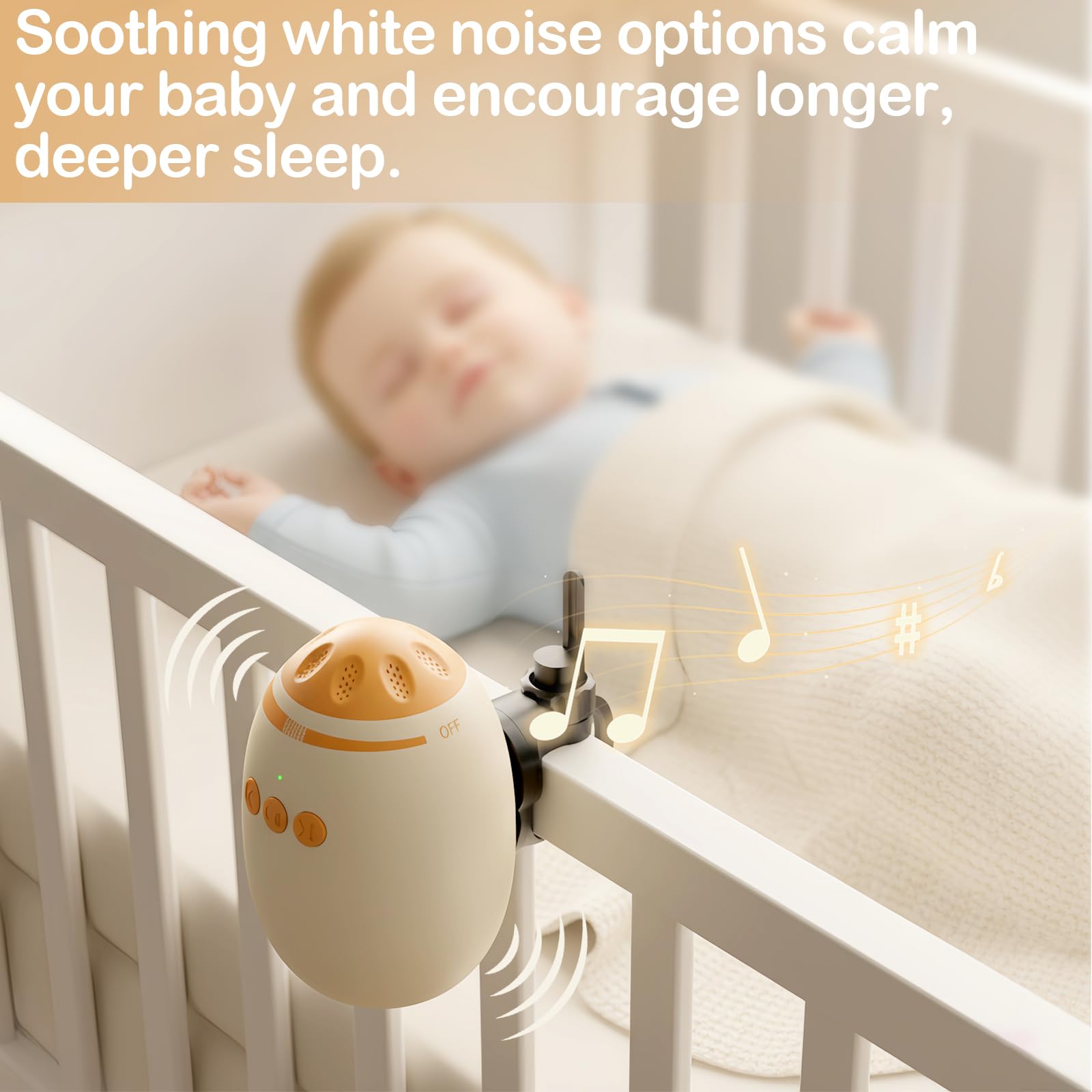 Auto Baby Rocker with White Noise Machine - Adjustable Baby Bouncer for Crib & Stroller, 11 Soothing Sounds, USB Fast Charging, Hands-Free Newborn Essentials, Beige - 4