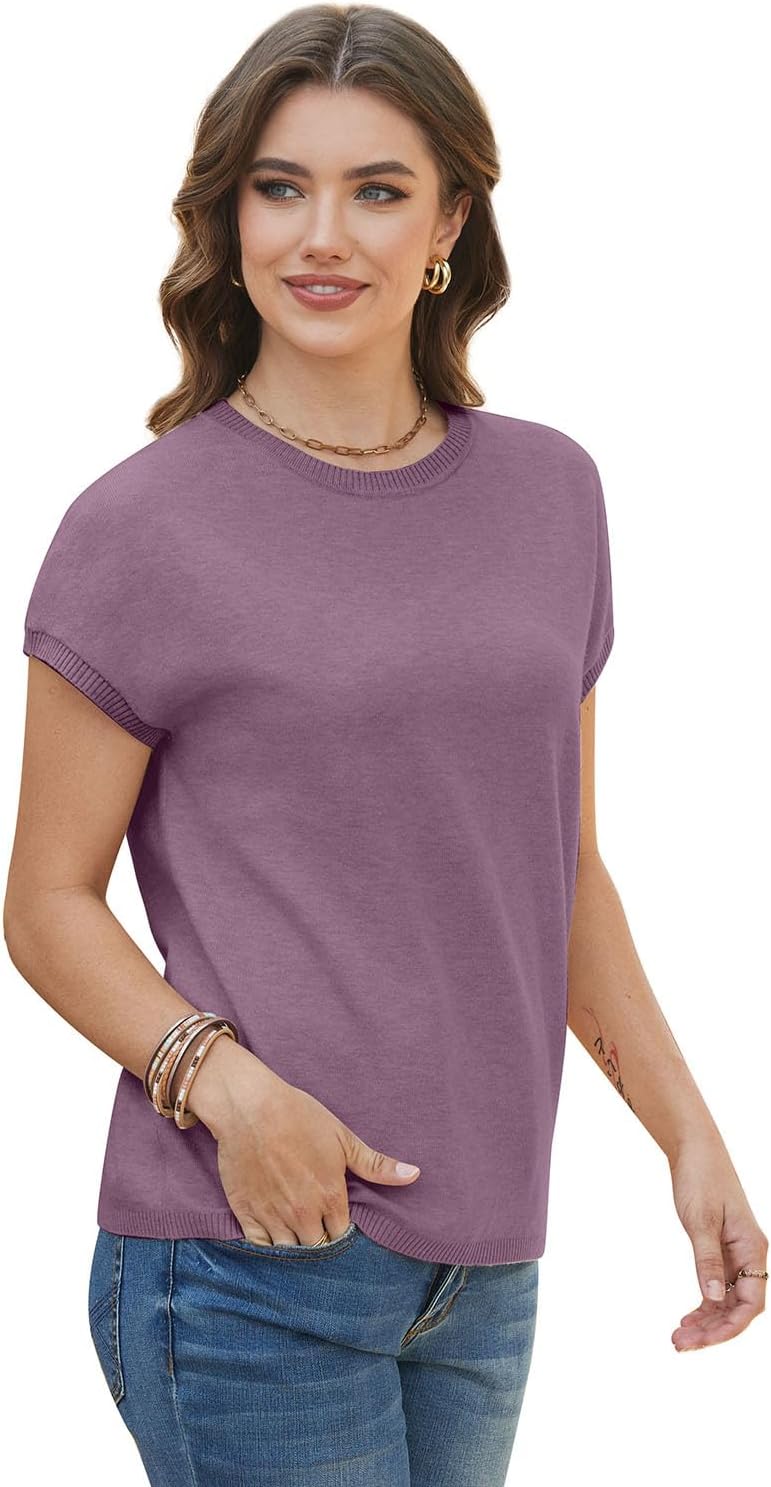 WIHOLL Short Sleeve Sweater for Women Summer Tops Crew Neck Fashion Clothing Tshirts Shirts Travel Outfits Dressy Casual