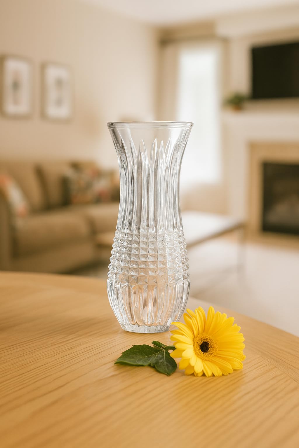 6 inch Glass Dimond Cut Flower Vase Modern Glass Vase for Flower Plants for Home Decor, Centerpiece, Office, Living Room, Bedroom Table Top Decoration Items (Pack of 1)-image-9