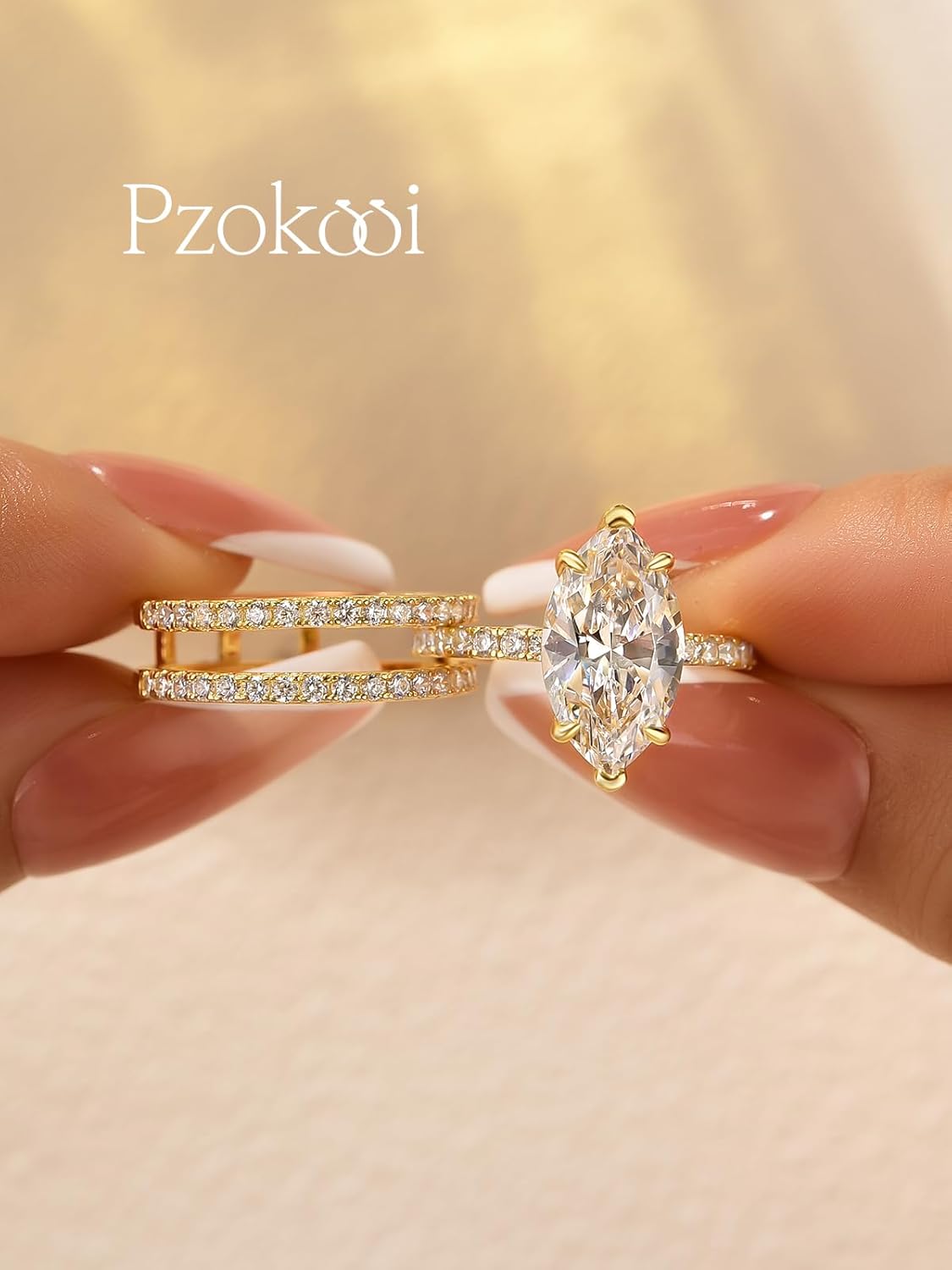 3 Carat Marquise Wedding Ring Set for Women,925 Sterling Silver Engagement Ring with Insert Matching Wedding Band Bridal Set for Travel,Daily