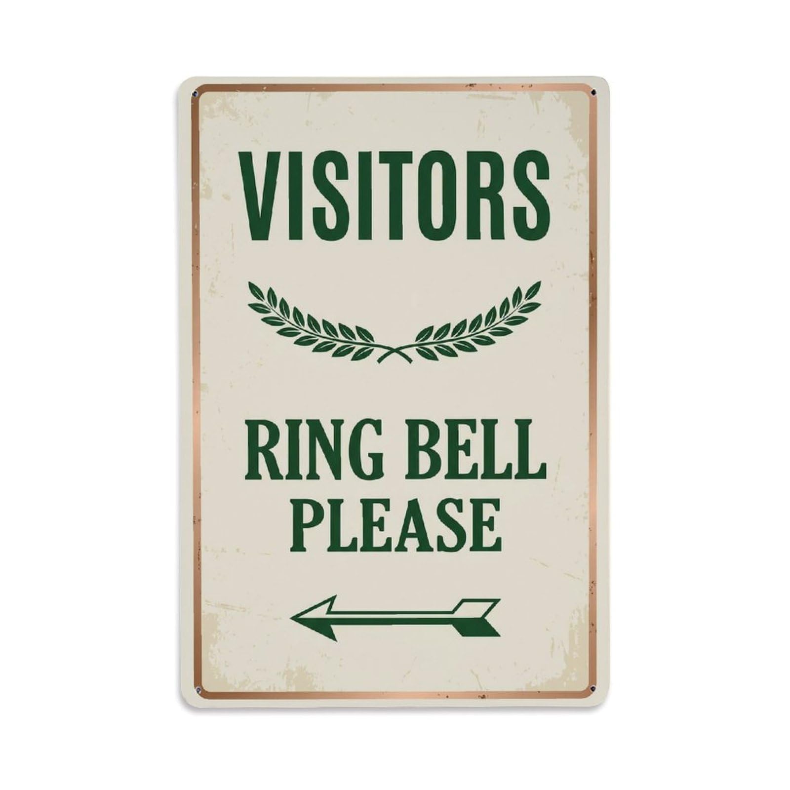 Metal Tin Sign Vintage Visitors Ring Bell Please Arrow Laurel