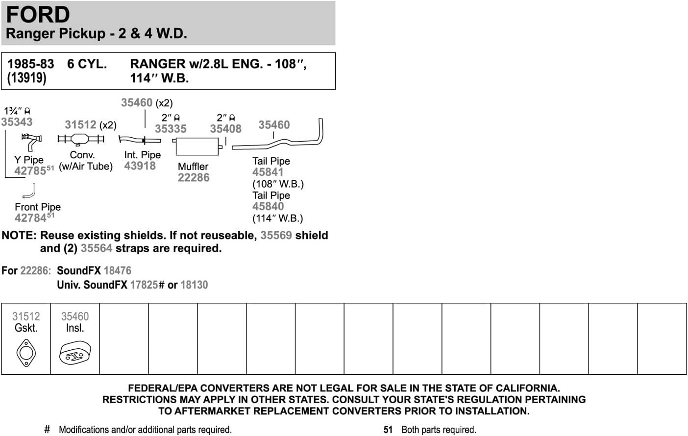 Walker Quiet-Flow SS 22286 Direct Fit Exhaust Muffler 2" Inlet (ID) 2" Outlet (ID) for Ford Ranger