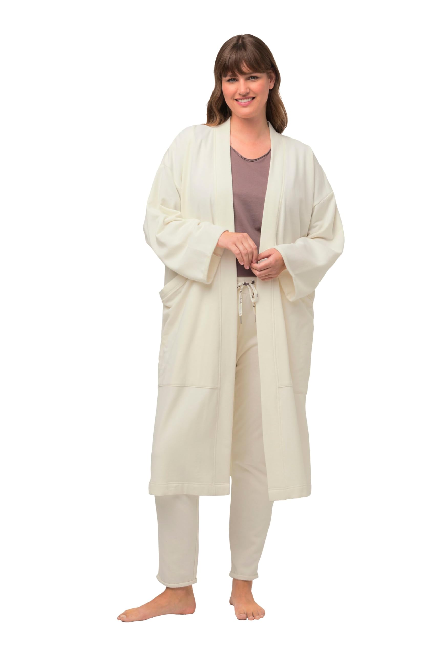 Ulla Popken Damen große Größen Übergrößen Plus Size Loungewear-Longjacke, Oversized, kuschelweich, extralang 821701