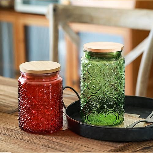 Miniatura 4 de ANSQU Recipiente de vidrio verde, tarro de vidrio vintage de 34 onzas, tarro de caramelocontenedor de azúcar para cocina, despensa, café, té,