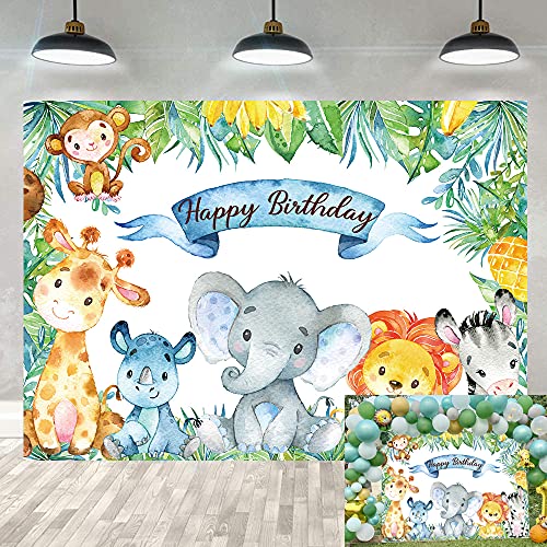 BUTEN Jungle Fond de 1er Anniversaire 7x5 Pieds forêt Sauvage Joyeux Anniversaire la Photographie Fond éléphant Singe photofond de Douche Bannieres