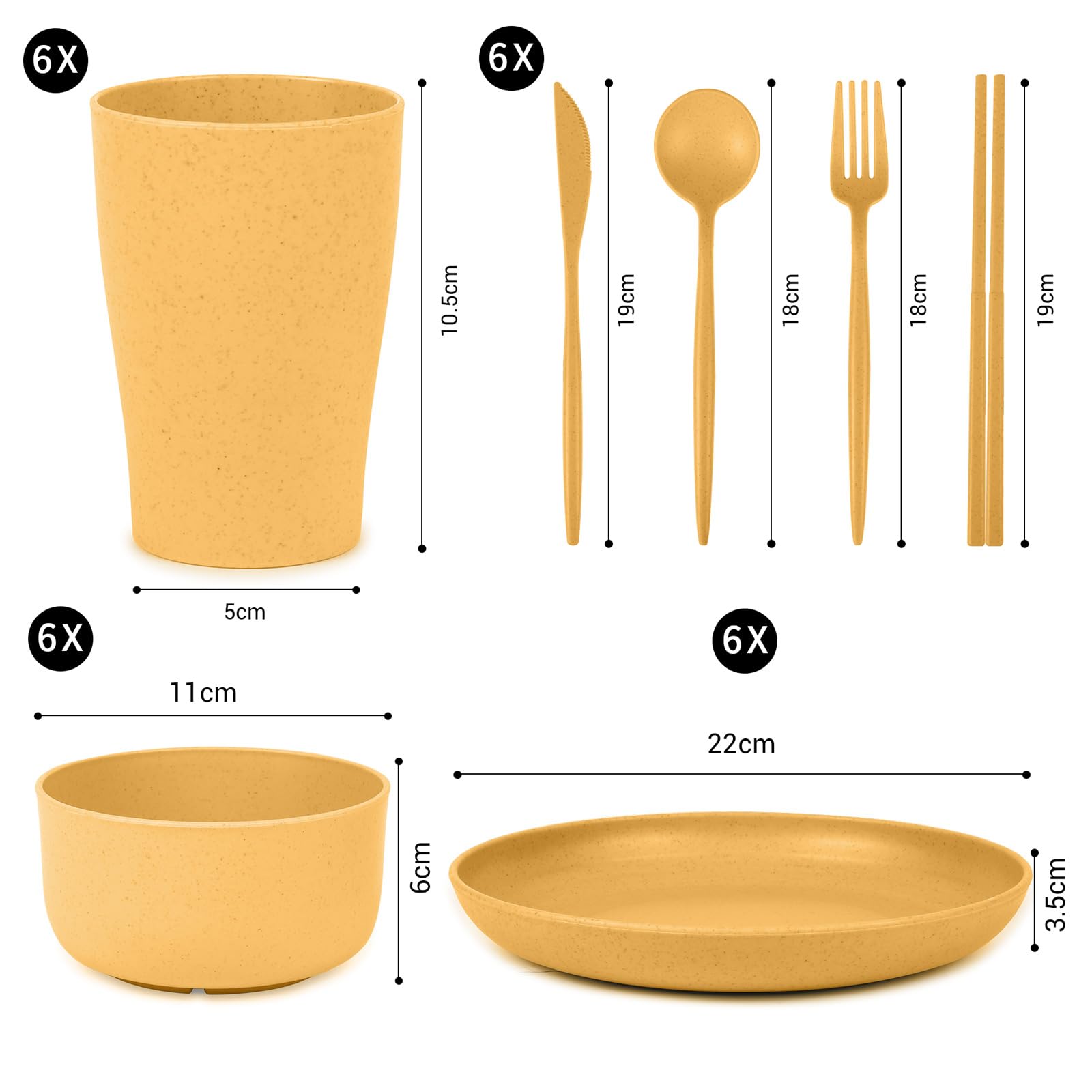 Czemo Set Piatti Campeggio 6 Persone, Set Stoviglie di Plastica Lavabili, Set Piatti e Posate per Campeggio, Stoviglie da Campeggio, Servizio di Piatti Colorati con Ciotole, Tazze, Forchette