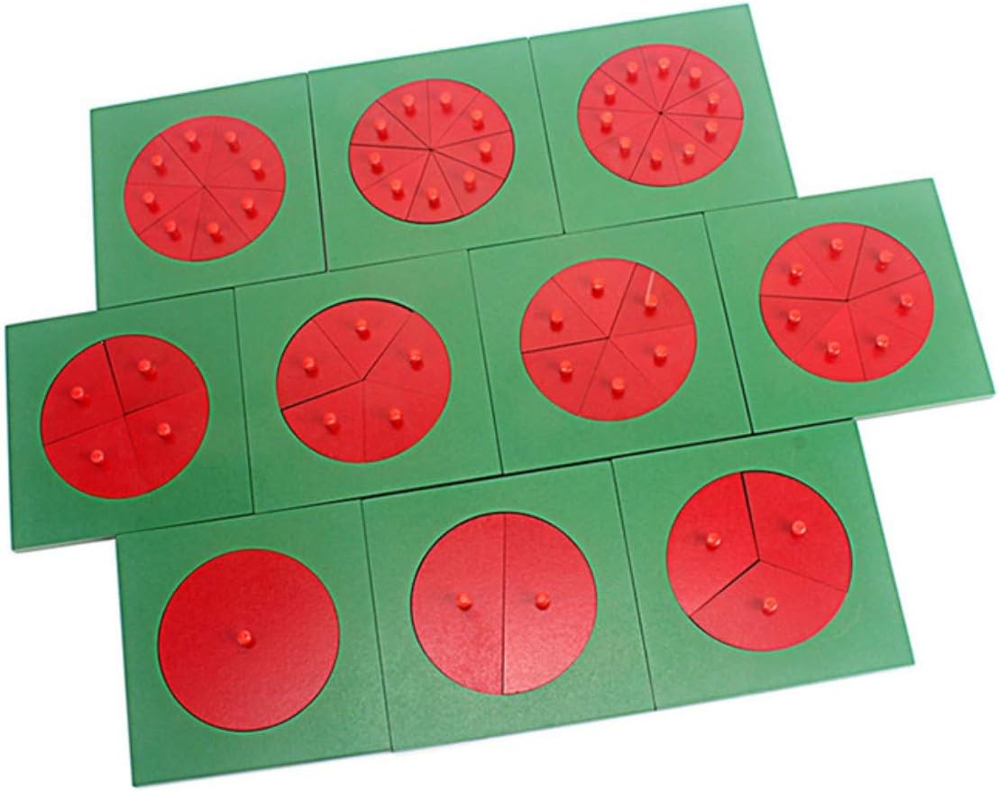 DANNIMonterssori Decompose Fraction Circle Square Triangle Math Toy Monterssori Wood Math Fraction Teaching Aids for Children Learning (10Pcs Circle)